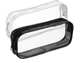 Estojo para Lápis, 2 Unidades, Transparente, com Zíper, Pvc, Preto, Branco AQUAFORGE
