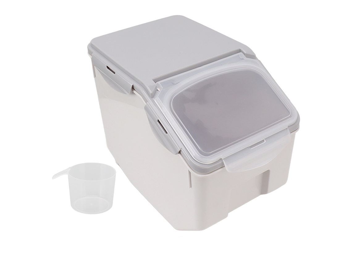 Recipiente Hermético Para Arroz Com Copo Cereais Armazenamento 15kg Cinza Cozinha