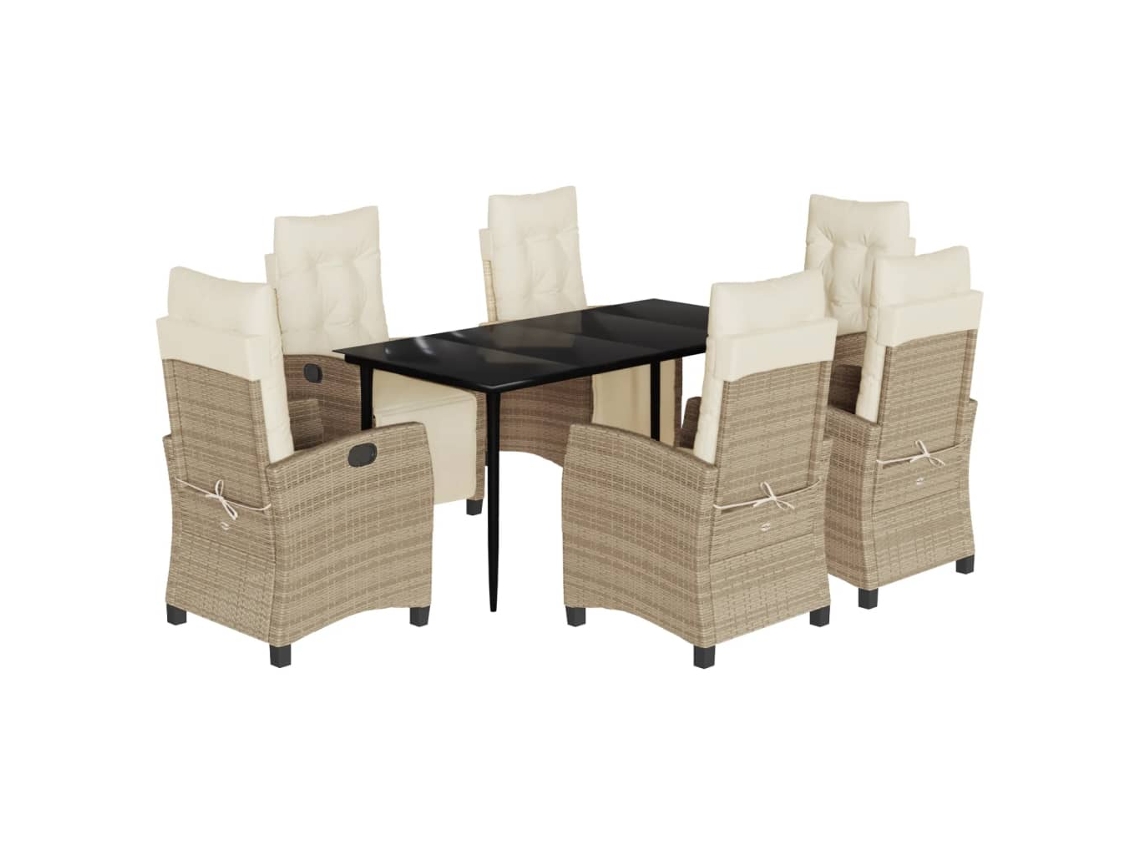 Conjunto de 7 Jantar para Jardim com Almofadões Vime Pe Bege MAISON EXCLUSIVE