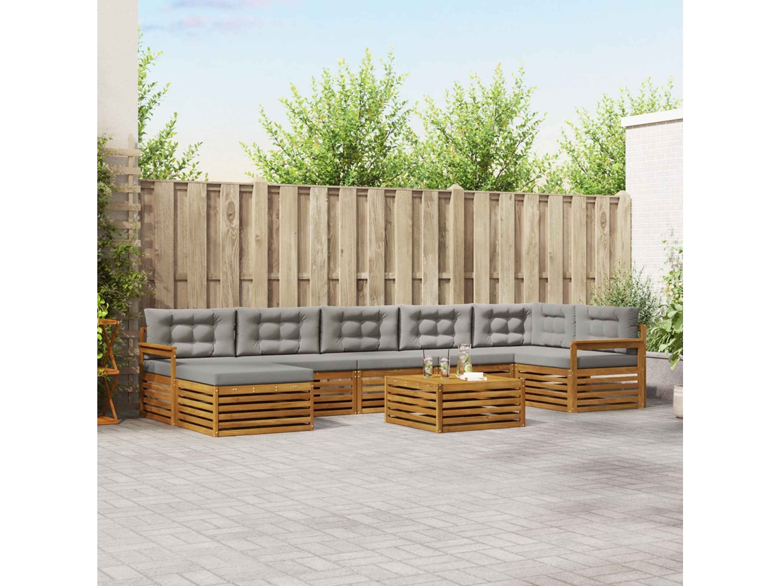 Vidaxl Conjunto De Sofás Para Exterior 8 Pcs Cinza Natural E Claro