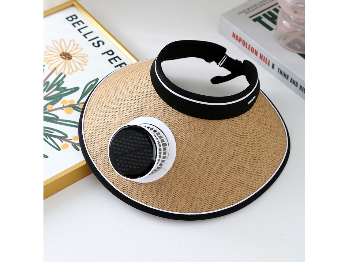 Chapéu de Sol Elétrico de Aba Larga com Ventilador para Homens, Proteção Uv. MDUG (cáqui)
