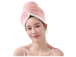 Touca De Banho Rosa Em Fleece Coral De Camada Dupla E Macia