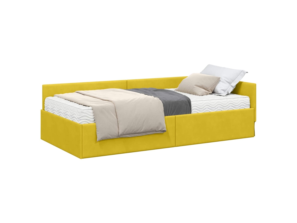 Conjunto de 2 Estruturas de Cama de Canto com Colchão Amarelo Veludo MAISON EXCLUSIVE (não especificado)