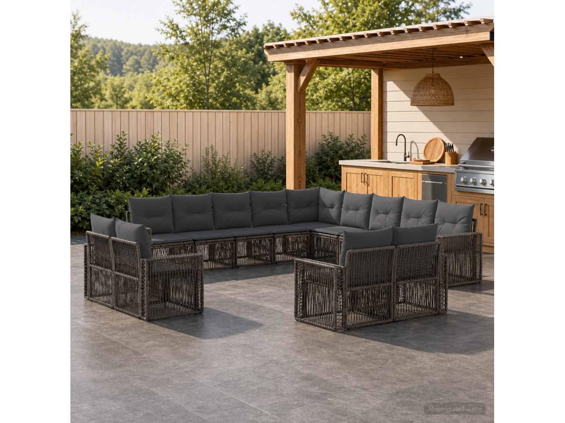 Vidaxl Conjunto De Sofá De Jardim 13 Unid. Cinza E Cinza Escuro