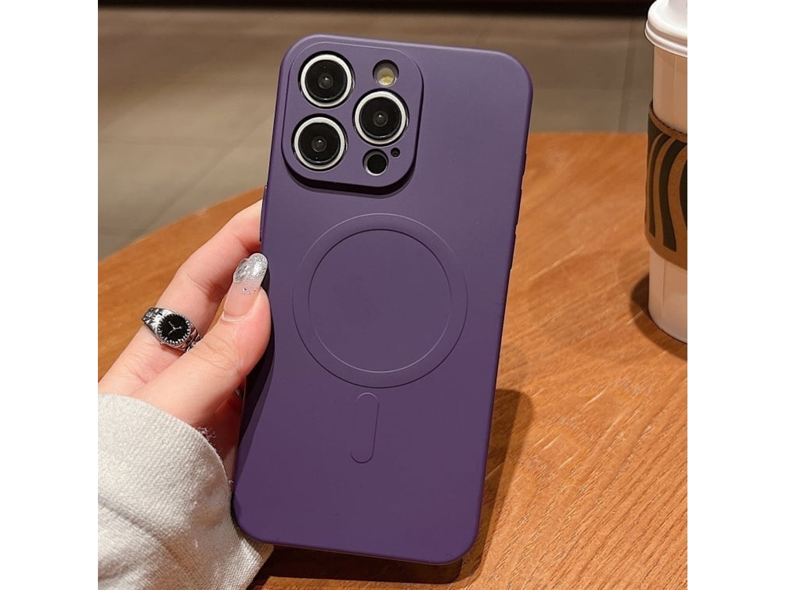 Capa Magsafe Para Iphone 14 Pro Max - Silicone Líquido Com Cor Sólida | Magnética - Roxo Escuro