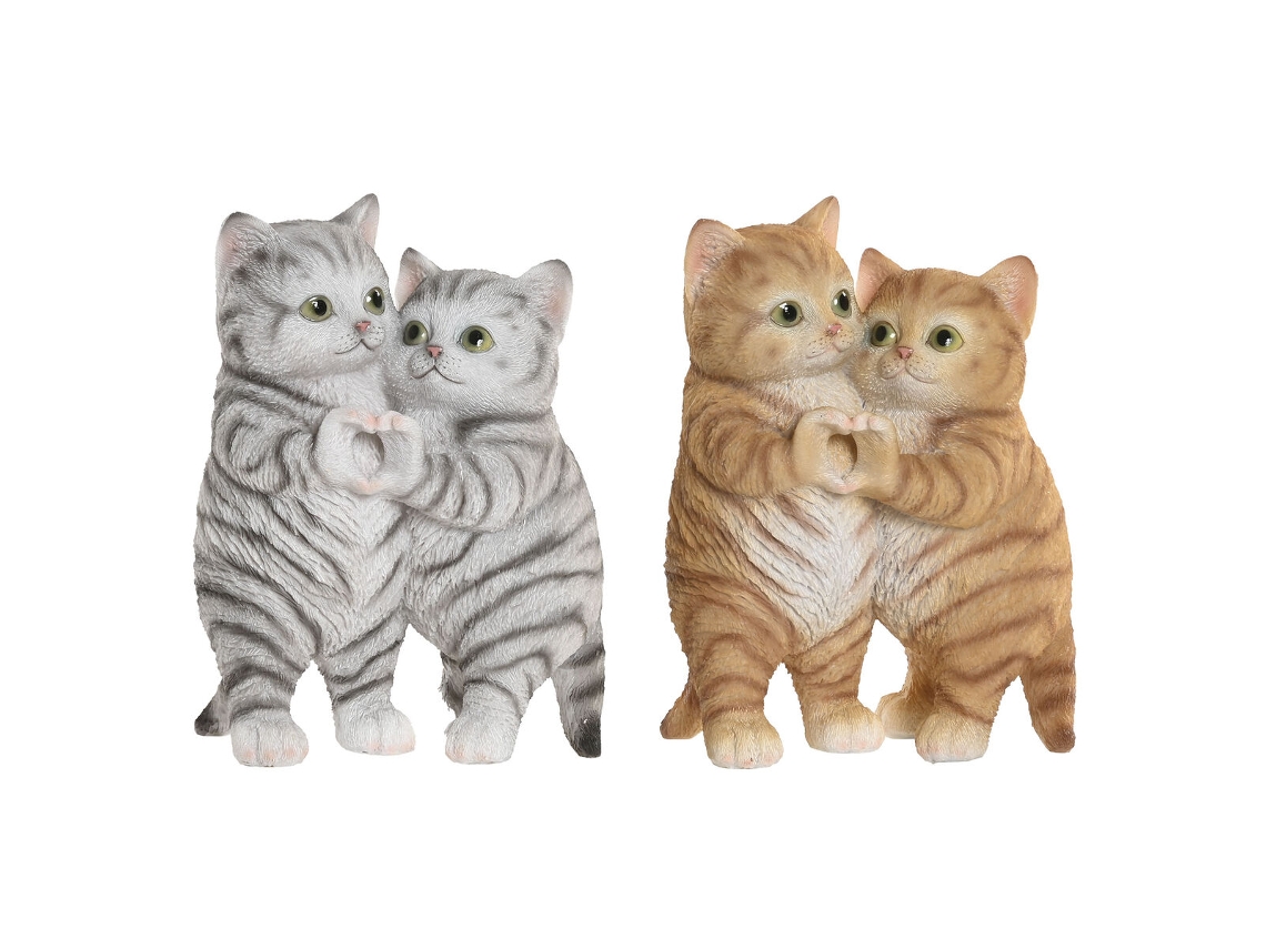 Figura Decorativa Home Esprit Castanho Cinzento Gatos 13,5 X 9 X 18 Cm (2 Unidades)