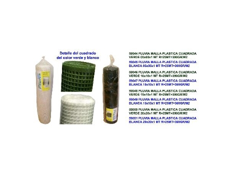 Pluvia malla plastica cuadrada 390gr-m2 blanca 10x10x1 mt r 25mt