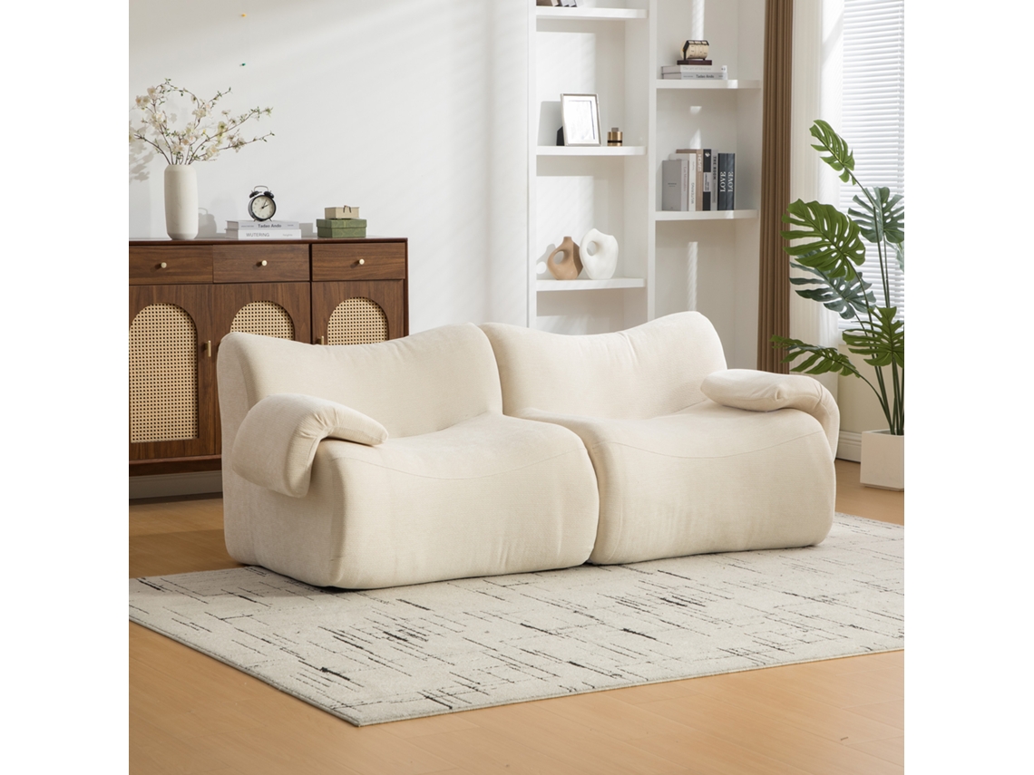 Sofá Modular Comprimido Em Chenille, Espuma De Alta Elasticidade 30d, Fácil De Mover, Base Antiderrapante, Ideal Para Sala, Bege