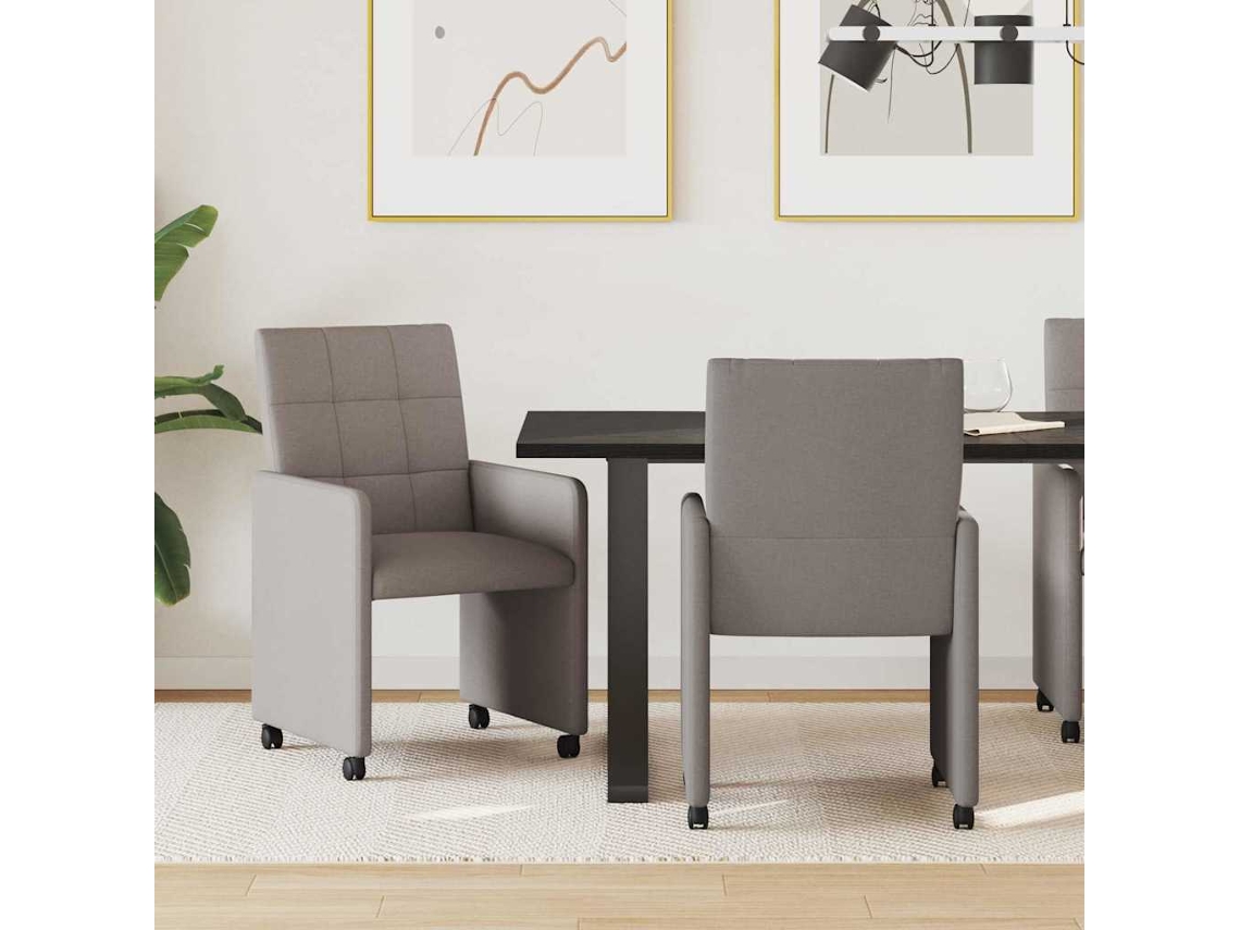 Vidaxl Cadeiras De Jantar Com Rodas 2 Pcs Cinzento-acastanhado Tecido