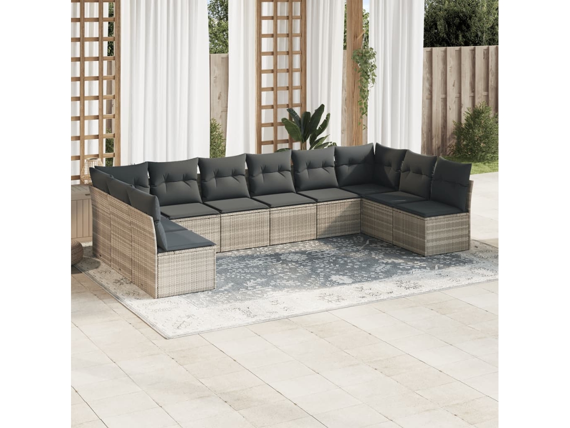 Vidaxl 10 Pcs Conj. Sofás Jardim Com Almofadões Vime Pe Cinzento-claro
