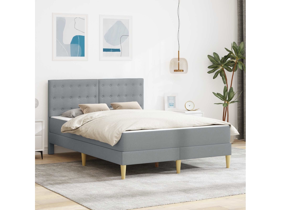 Vidaxl Estrutura de Cama com Colchão Cinzento claro Tecido