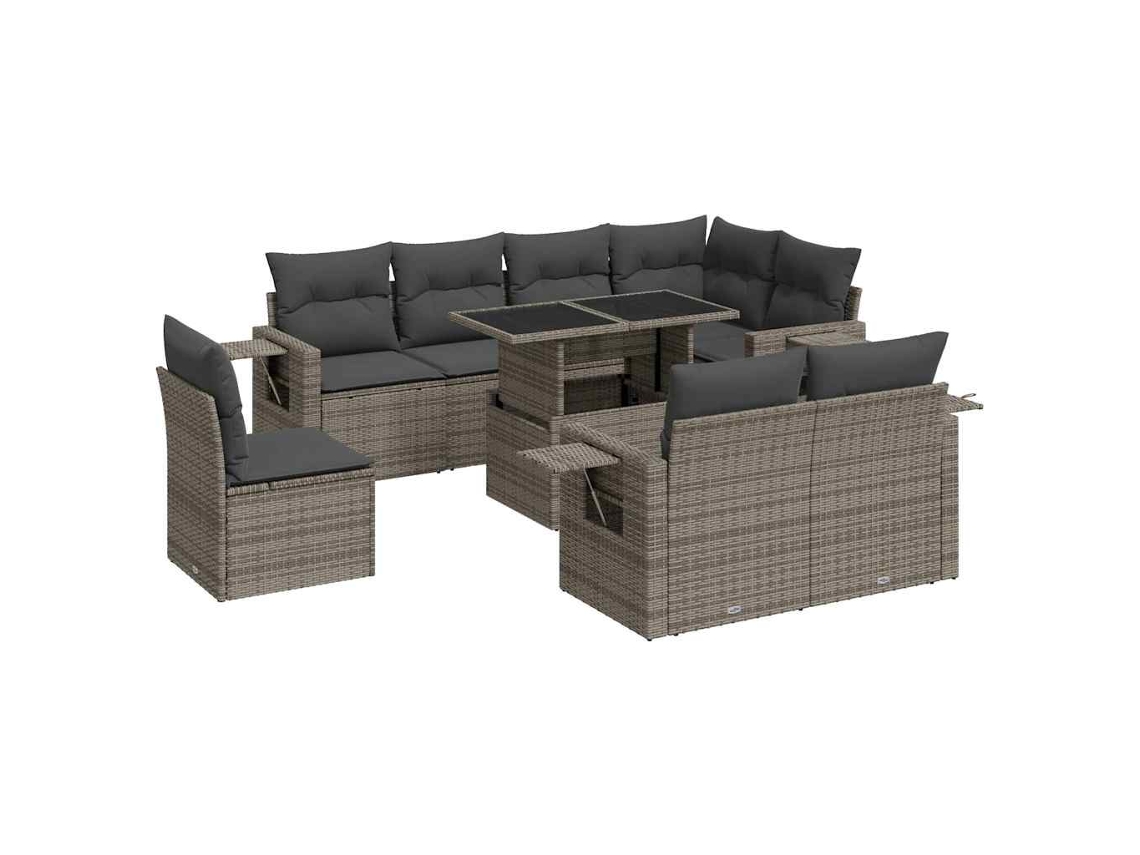 Conjunto de 9 Sofás para Jardim com Almofadões Vime Pe Cinzento MAISON EXCLUSIVE (90x200 cm)