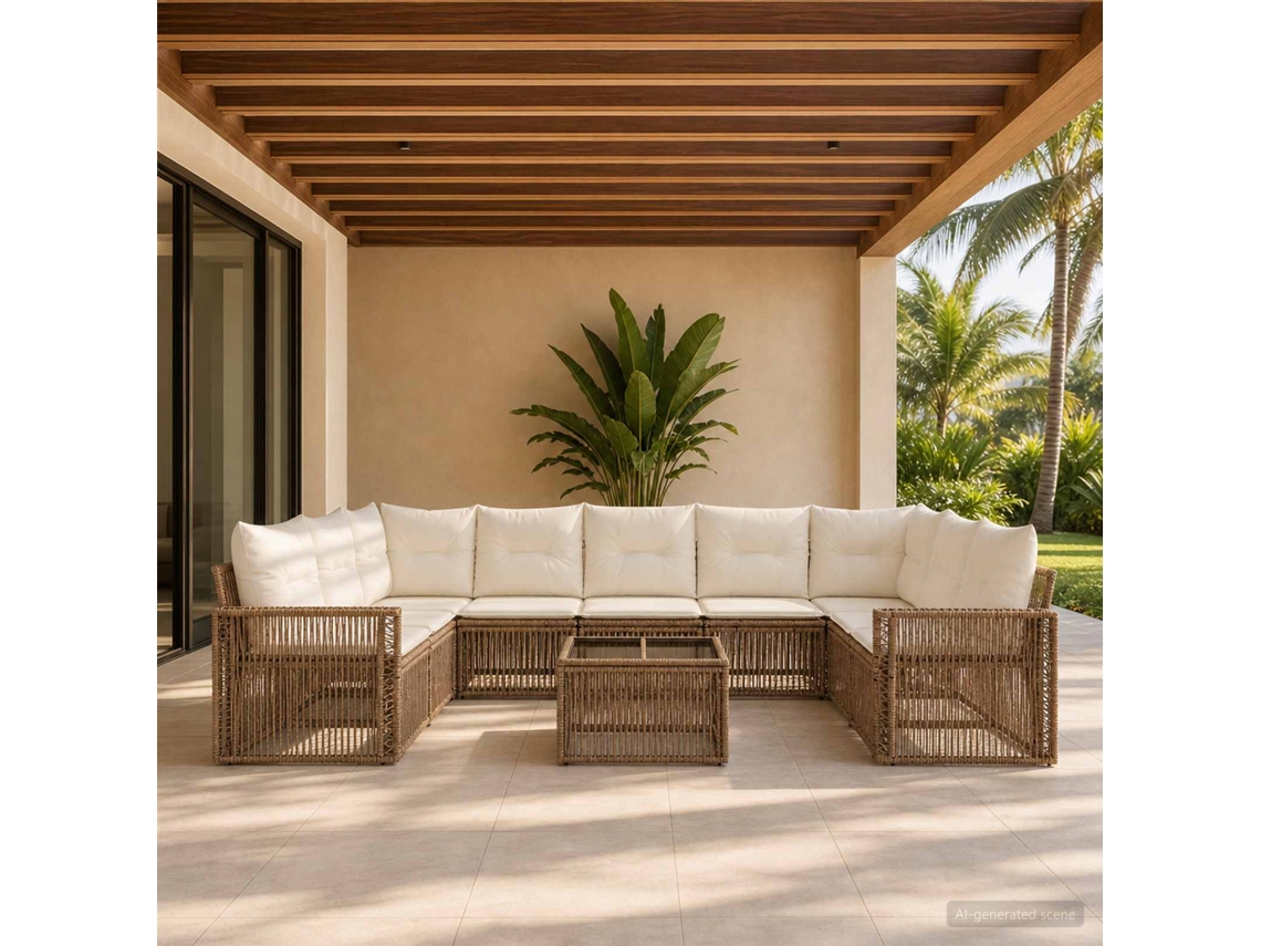Vidaxl Conjunto De Sofá De Jardim 10 Unid. Bege E Branco Creme Vime Pe
