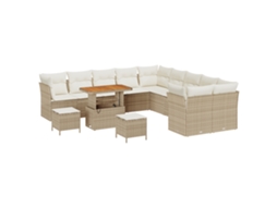 Conjunto 13 Conjunto De Sofá De Jardim Vidaxl Bege Vime Pe (90 X 55 X 71 Cm)