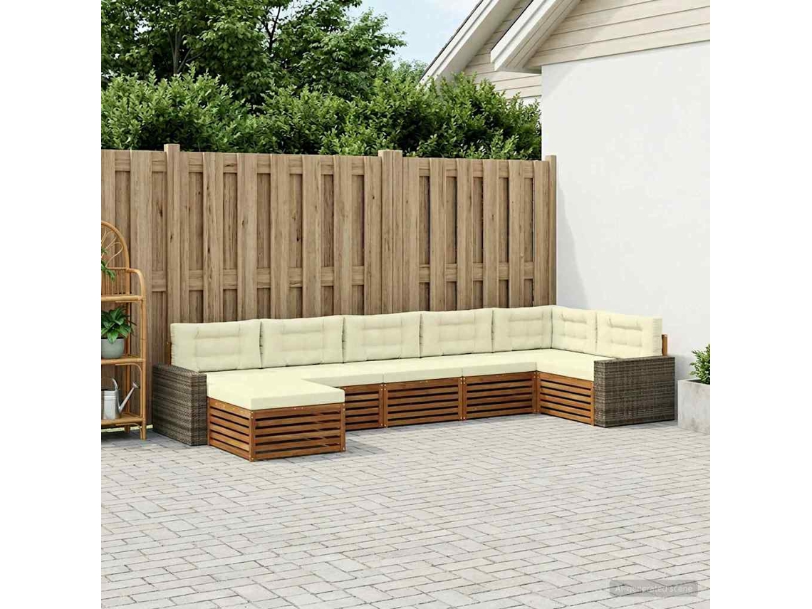 Vidaxl Conjunto De Sofás Para Exterior 7 Pcs Natural E Creme