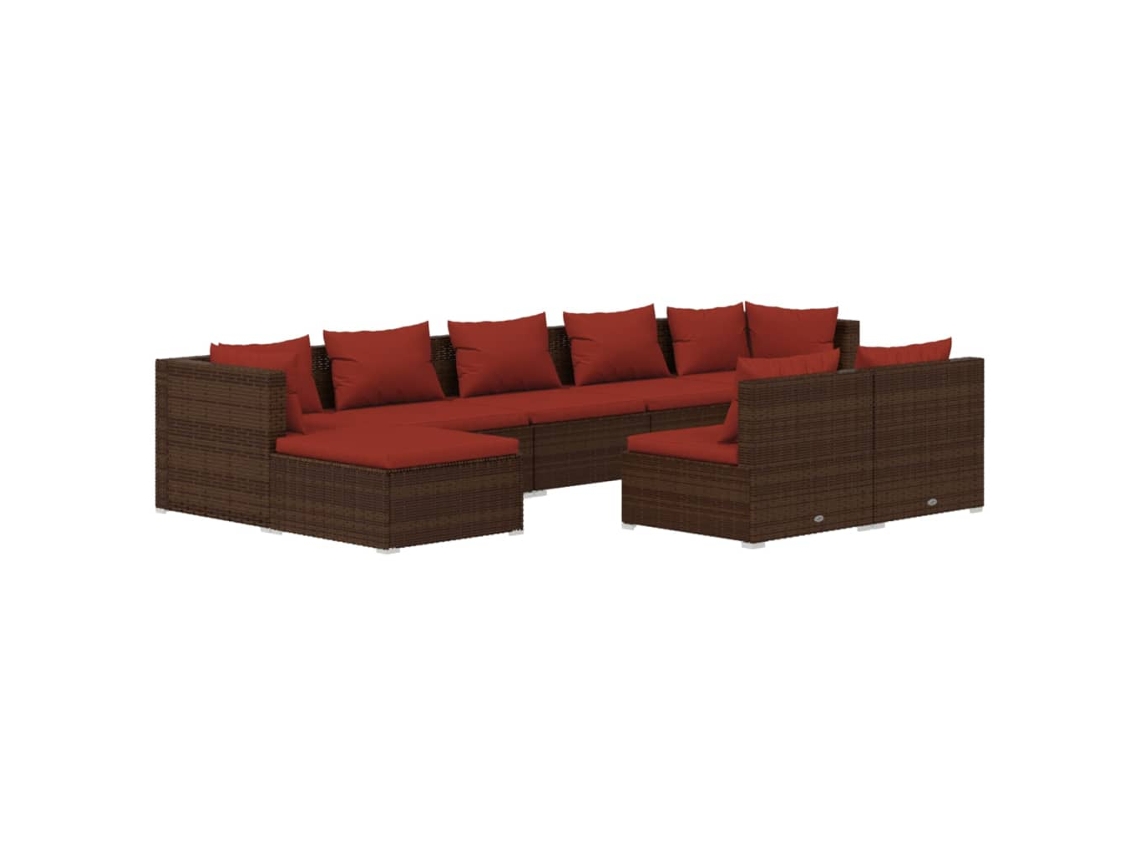 Maison Exclusive - 9 Pcs Conjunto Lounge Jardim C/ Almofadões Vime Pe Castanho