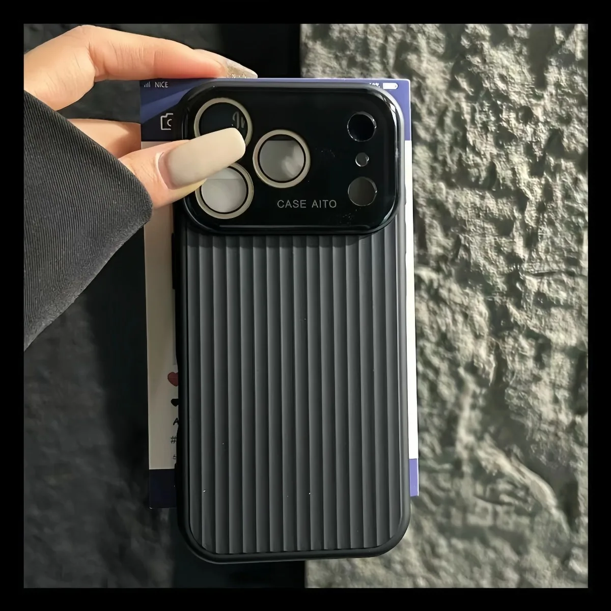 (preto, Iphone 13 Pro) Capa De Celular Em Silicone Líquido Corrugado Com Proteção Para A Lente E Absorção De Impacto.