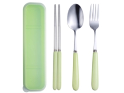 Conjunto de Talheres Reutilizáveis 3 Peças Cerâmica Aço Inoxidável Garfo Colher Pauzinhos Utensílios Viagem Portátil para Vi UISAVE
