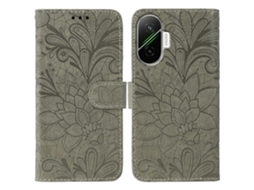 Capa Tipo Carteira De Couro Sintético Com Flores De Renda Para Xiaomi Poco F7 5g E Redmi Turbo 4 Pro 5g, Cinza