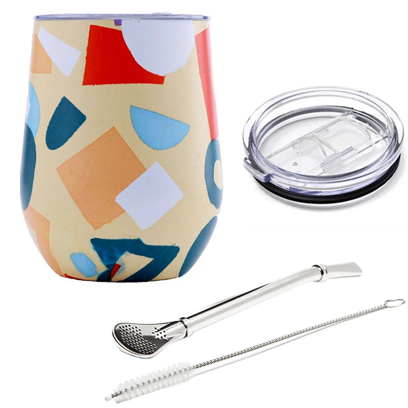 Caneca para Chá Mate, Caneca Térmica de Aço Inoxidável com Tampa Deslizante e Canudo, 355 Ml . MDUG (12 Oz)