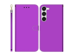 Capa De Celular Flip Em Couro Sintético Com Superfície Espelhada Para Samsung Galaxy S23+ 5g