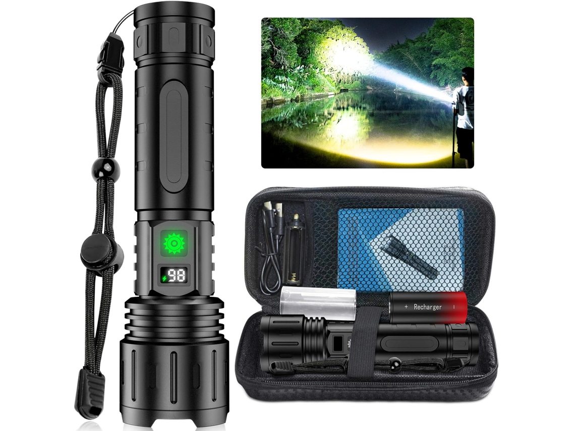 Lanterna Portátil Com Cob Recarregável Com 100000 Lumens, Alcance De 1000m, Zoom Ajustável E 6 Modos Luz, Ideal Para Jogador De Configura...