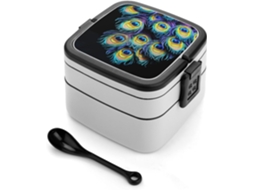 Marmita Bento Empilhável Para Adultos, Com Estampa De Pena Pavão, À Prova De Vazamentos E Com Fechamento Hermético, Para