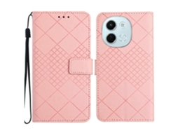 Capa De Couro Com Textura De Grade Rômbica Para Celular