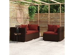 Conjunto de Móveis de Jardim HARLANV1 com 3 peças, lounge com almofadões Vime castanho