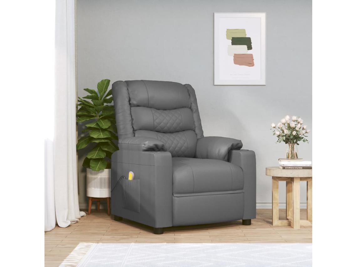 Vidaxl Cadeira De Massagens Couro Artificial Cinzento