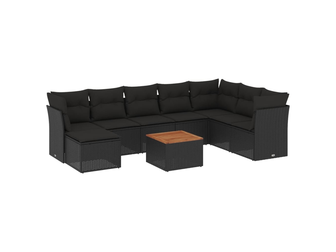 Conjunto de 9 sofás de jardim com almofadões Vime Pe Preto MAISON EXCLUSIVE (9 peças)