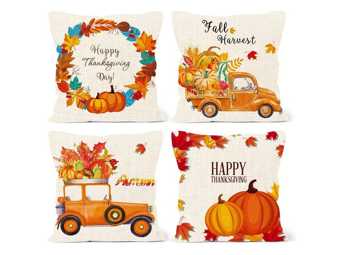 Capas de Almofada Nova Line, Outono, 45x45cm, Set de 4, Cenoura, Sofá