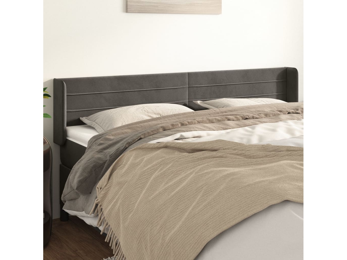 Cabecero con Alas de Terciopelo 183x16x78/88cm Gris Oscuro
