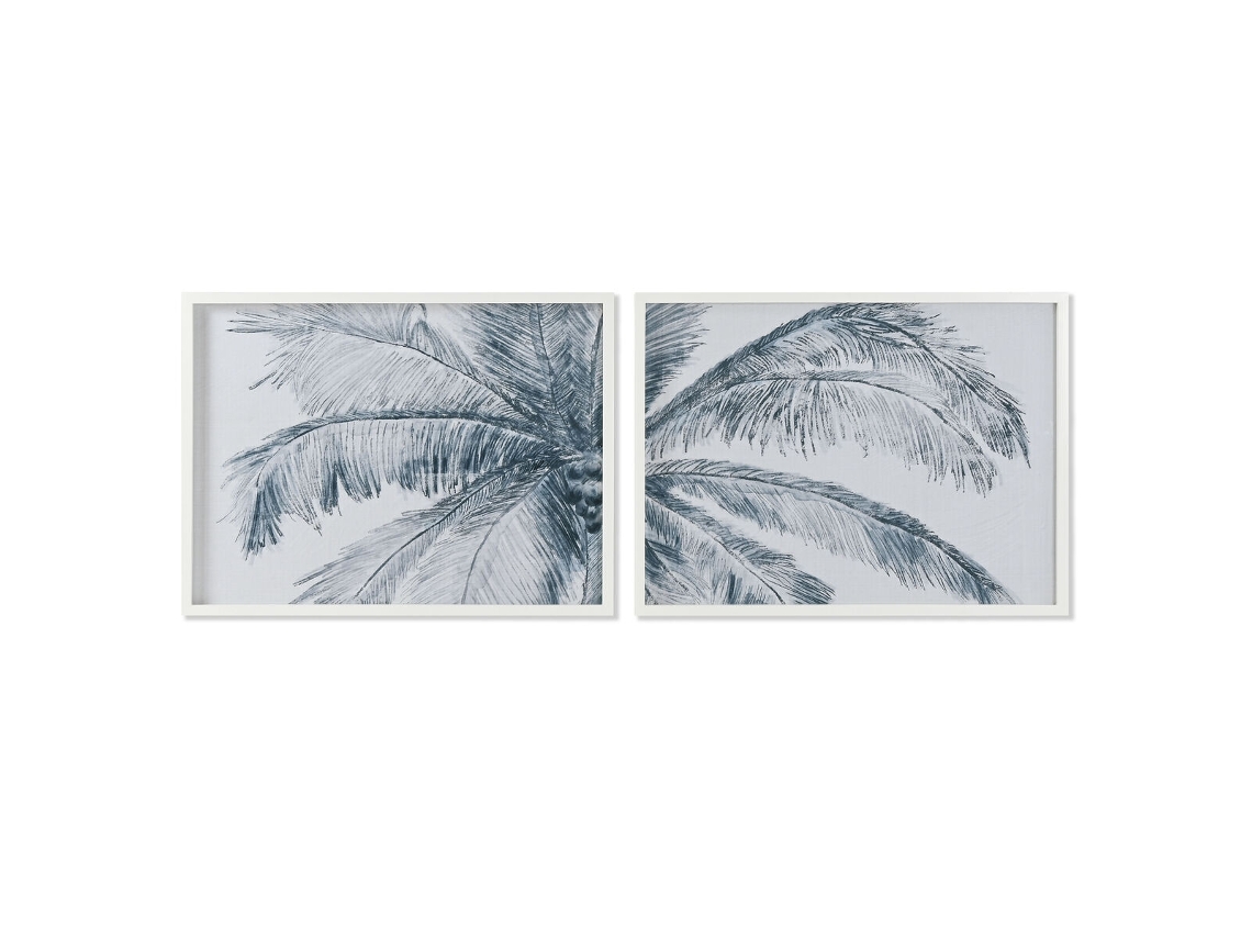 Home Esprit Azul Branco Palmeiras Pintura Mediterrânea 80 X 2 X 60 Cm (2 Unidades)