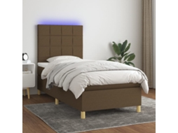 Vidaxl Cama Box Spring C/ Colchão/led 90x200 Cm Tecido Castanho-escuro