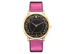 Relógio de Pulso Feminino de Moda com Pulseira Pu, Movimento de Quartzo, Design Vintage Rosa