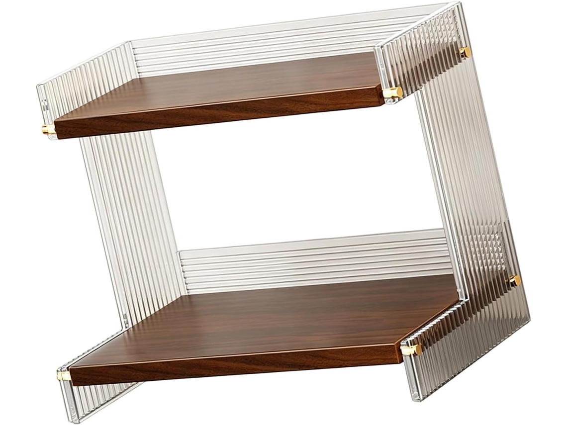 Organizador Transparente E Resistente De 2 Camadas Com Estrutura Madeira Prateleiras Elegantes Em Acrílico Para Otimizar