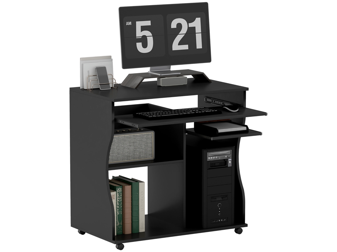Mesa de Computador com Rodas e Armazenamento 80x48x75 Cm Preto S/MARCA