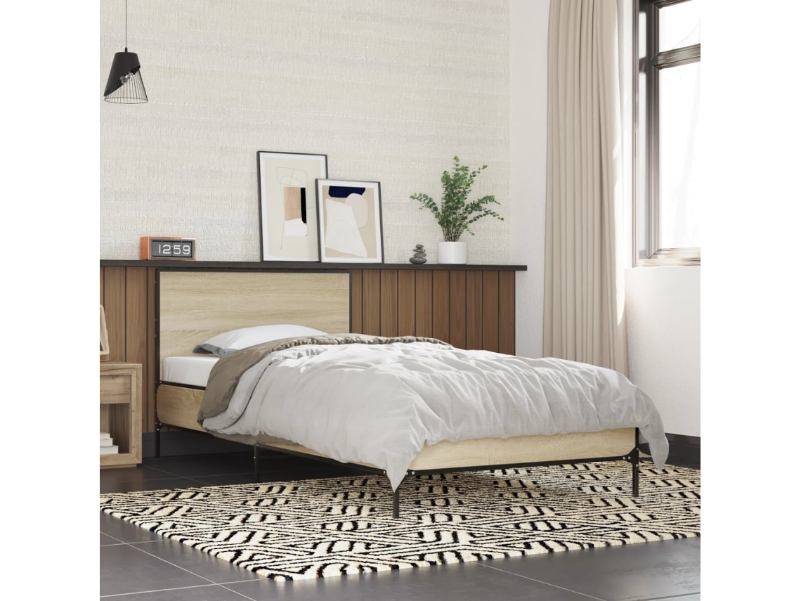 Vidaxl Estrutura De Cama Derivados De Madeira E Metal Carvalho Sonoma