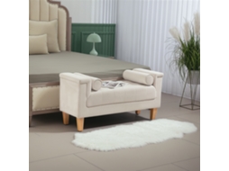 Banco com borda acolchoada e capa de chenille, 2 almofadas cilíndricas, estrutura de madeira, ideal para quarto, sala de estar ou corredor - 115x44x58 cm