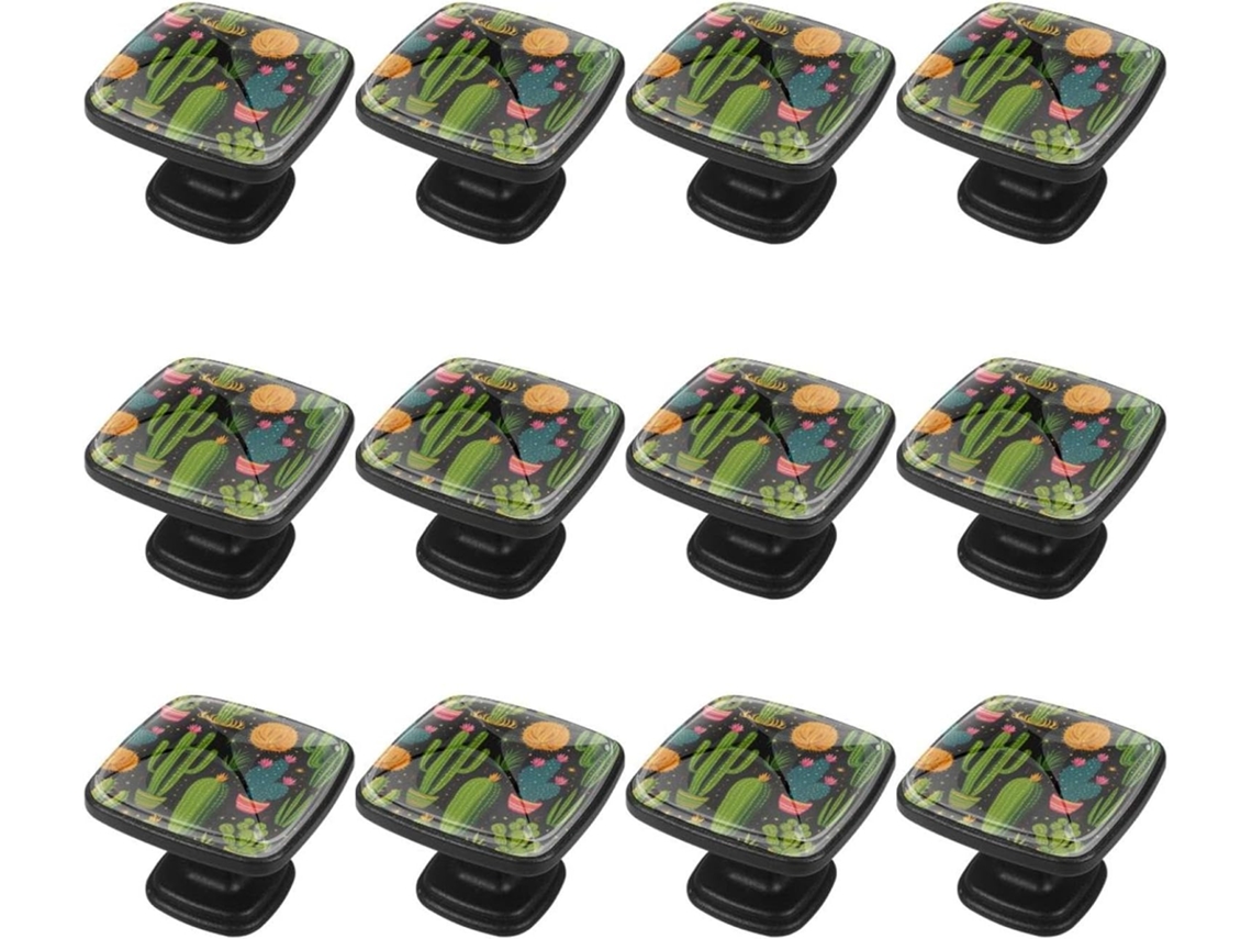 Puxadores E Botões Quadrados Para Gavetas Armários, Conjunto De 12 Peças, Com Desenho De Cacto Em Flor, Ideais Para