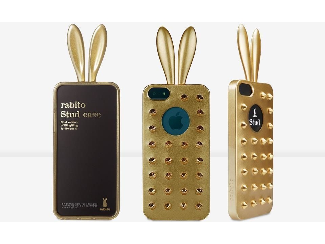 Capa iPhone 5, 5s, SE RABITO Tachas Dourado