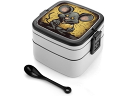 Lancheira Bento Com Rato Comendo Um Pedaço De Queijo Para Adultos Colher, Recipiente Fofo Para Almoço Com Dupla Camada