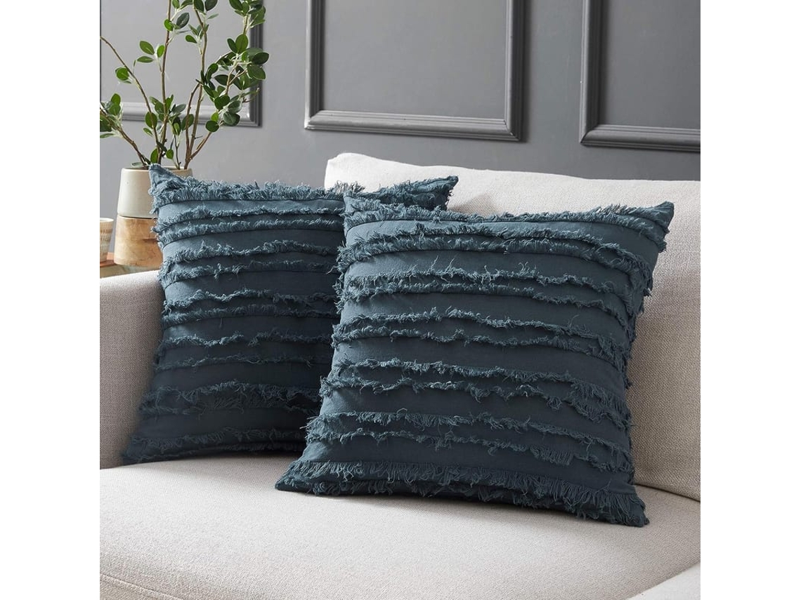 Capas De Almofada Decorativas Azul Cinza Para Sofá Cama, Linho Algodão, 16x16 Polegadas, Conjunto De 2, Sem Enchimentos