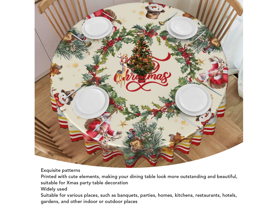 Pano de Mesa de Natal Redondo 60 Polegadas Poliéster Resistente Lavável