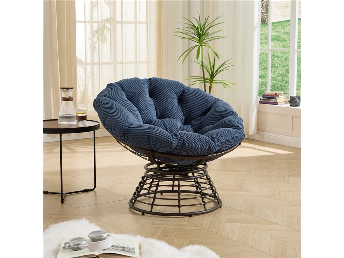 Cadeira Papasan Vime 360° Almofada Azul Marinho Estrutura Marrom