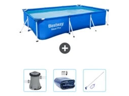 Piscina Retangular Steel Pro BESTWAY 300 X 201 X 66 Cm Azul Incluída Bombear Vela Solar Kit de Limpeza