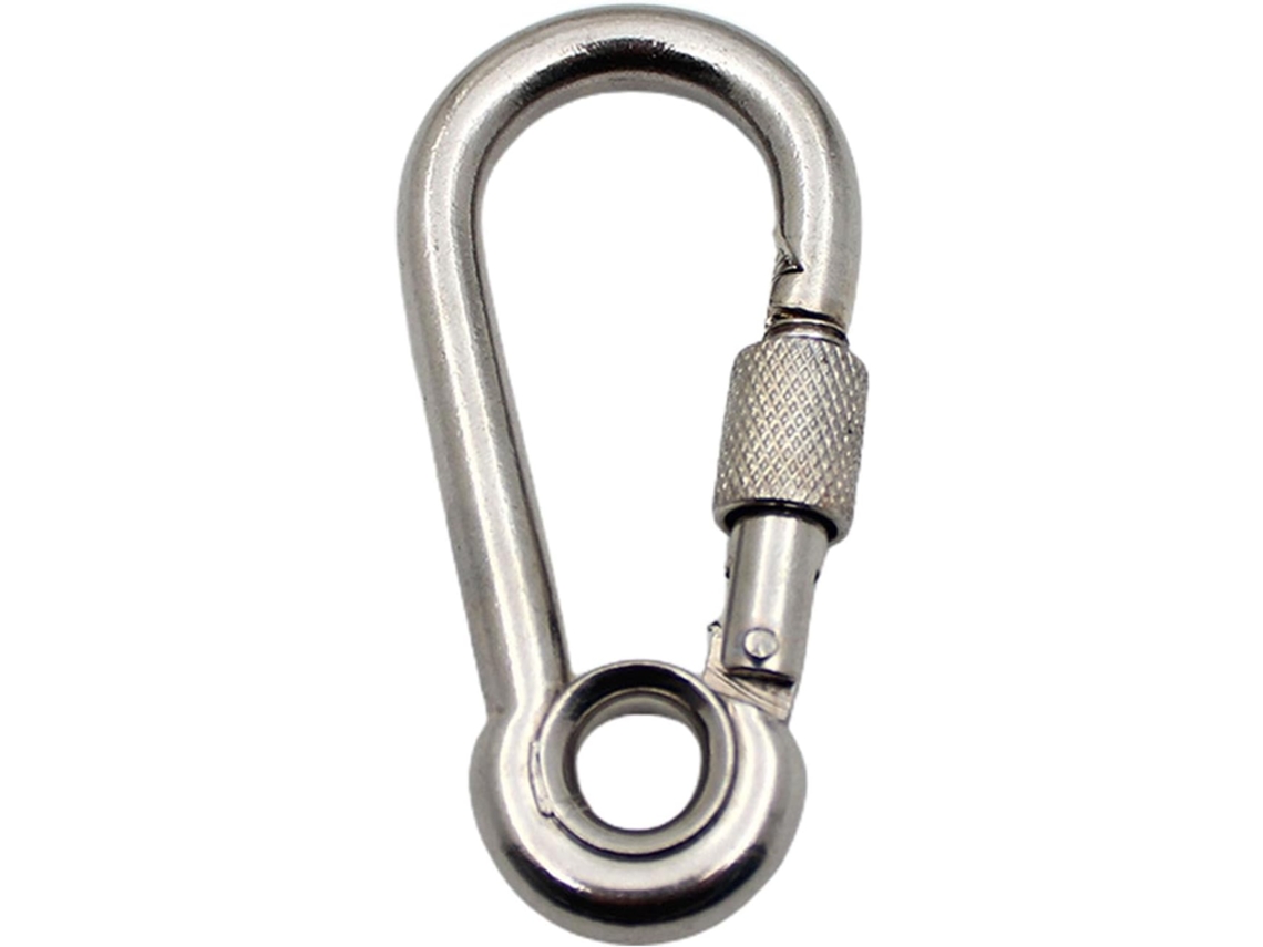 Conjunto de 2 mosquetões com trava de rosca, resistentes, com presilhas.
