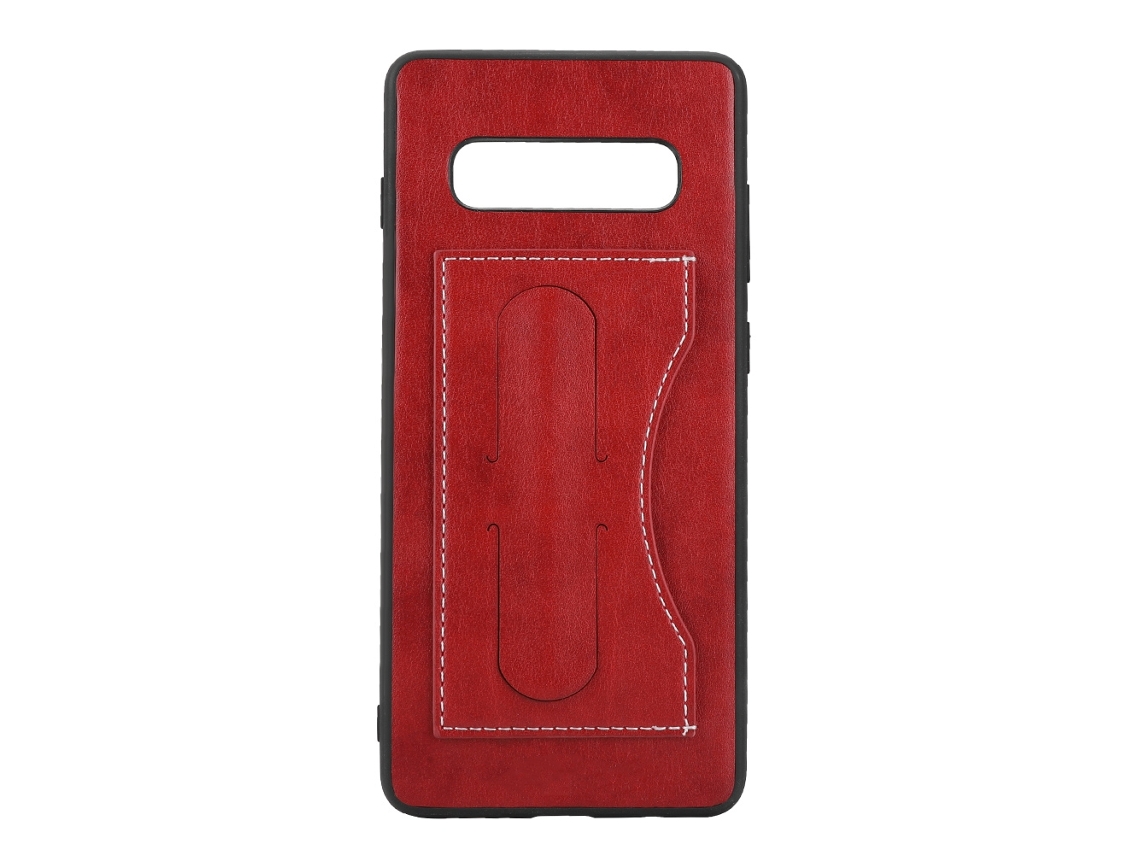 Capa traseira protetora para Samsung S10+ vermelha material PU com suporte para cartão EOOCOO