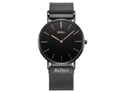 Relógio de pulso masculino Biden, simples, elegante, para negócios, à prova d'água, aço, pulseira de malha, quartzo, preto.